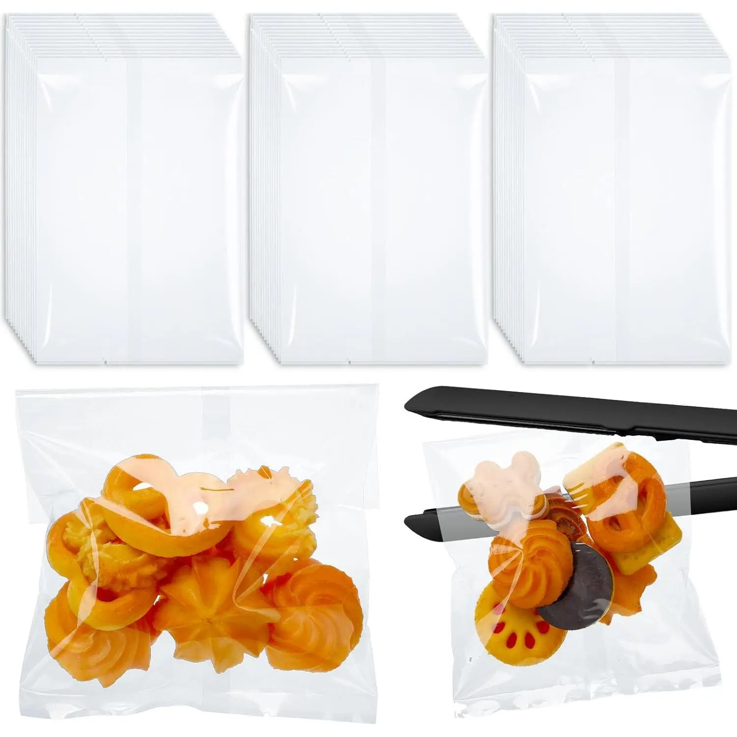 200 count 4 x 6" Clear Heat Seal Cookie Bags Cellophane Bags Bulk | Flat   Cookie Pack Party Favors for Candy Dessert Snack   to School Wedding Birthday  Giving