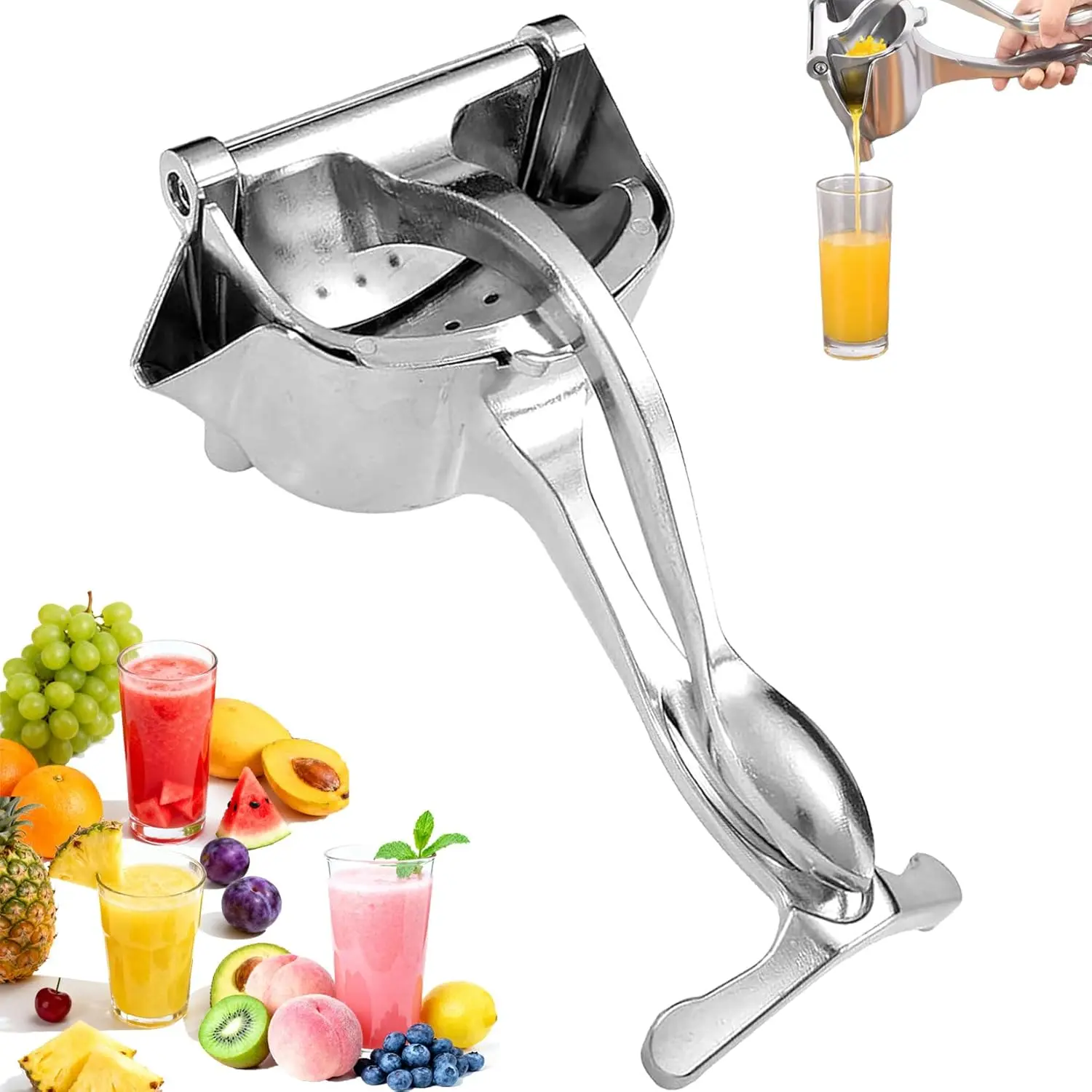 Aluminium Alloy Manual Fruit Juice Extractor - Compact Kitchen Utensil Lemon Squeezer, Detachable, Efficient Extraction, Easy Squeezing, Quick Cleaning, for Orange & Pomegranate, 8.27 * 4.33 *4 In, Supports Healthy Lifestyle (1pcs)