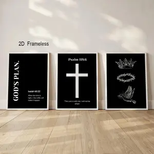 3-Piece Set / Modern Christian Art: Black-and-White Artworks, Jesus-Themed Wall Art, Prints, Canvas Prints, Posters, Living Room Decorative Art, Canvas Decor Painting, Unframed