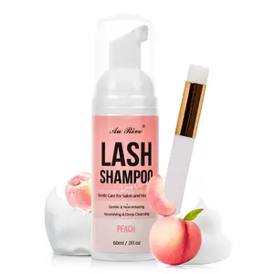 Lash Shampoo for Lash Extensions 60 Ml/2fl.oz Oil Free Eyelash Extension Cleanser Gentle Foaming Lash Cleanser for Eyelash Care with Brush for Salon Home Care Peach 60ml