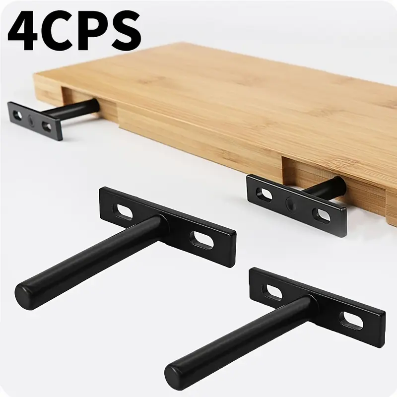 4-Pack Floating Shelf Brackets, 3-Inch Rustproof Concealed Shelf Supports, Heavy Duty Black Hidden Shelf Brackets, Suitable for Bookshelves, Cabin, Wardrobes, Hidden Load-Bearing Supports, Home DIY Wall Decor