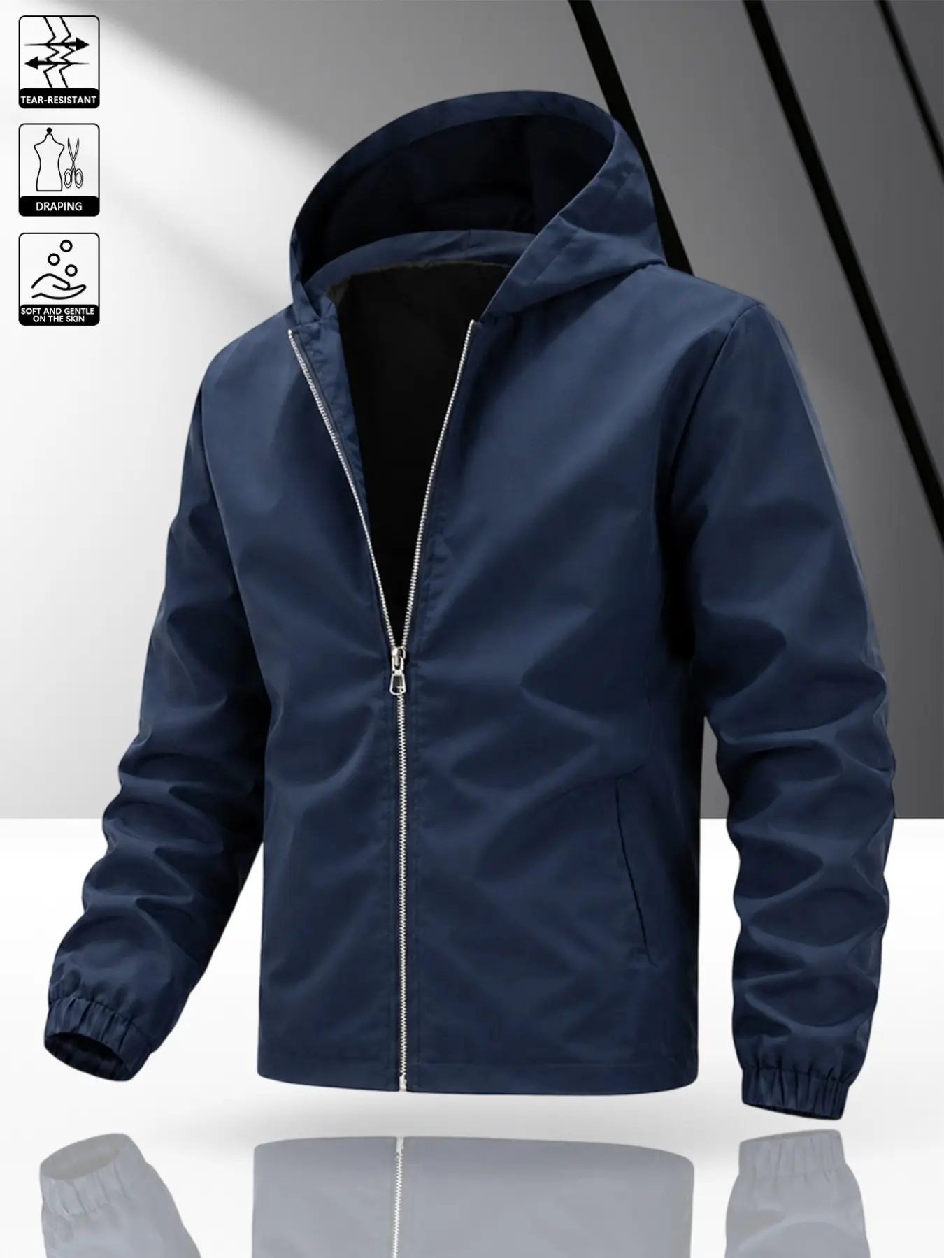Men's Plain Hooded Jacket, Loose-Fitting Long Sleeve Flying Jacket, Casual Pull-On Outerwear for All Seasons, Comfortable and Stylish, Fall Jacket