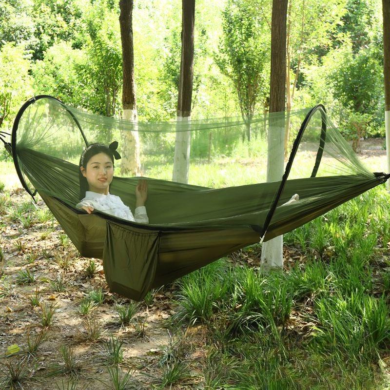 Outdoor quick-opening mosquito net hammock Outdoor single and double nylon spinning camping swing anti-rollover essentials