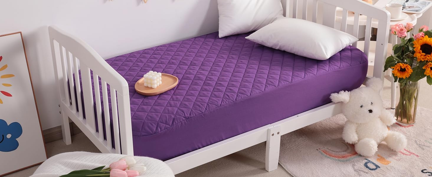 2 Pack Waterproof Crib Mattress Protector, Quilted 28"x52" Toddler Fitted Sheet - Machine Washable - Soft and Breathable Mattress Pad Cover for Crib, Nursery, Daycare, Cot, Black