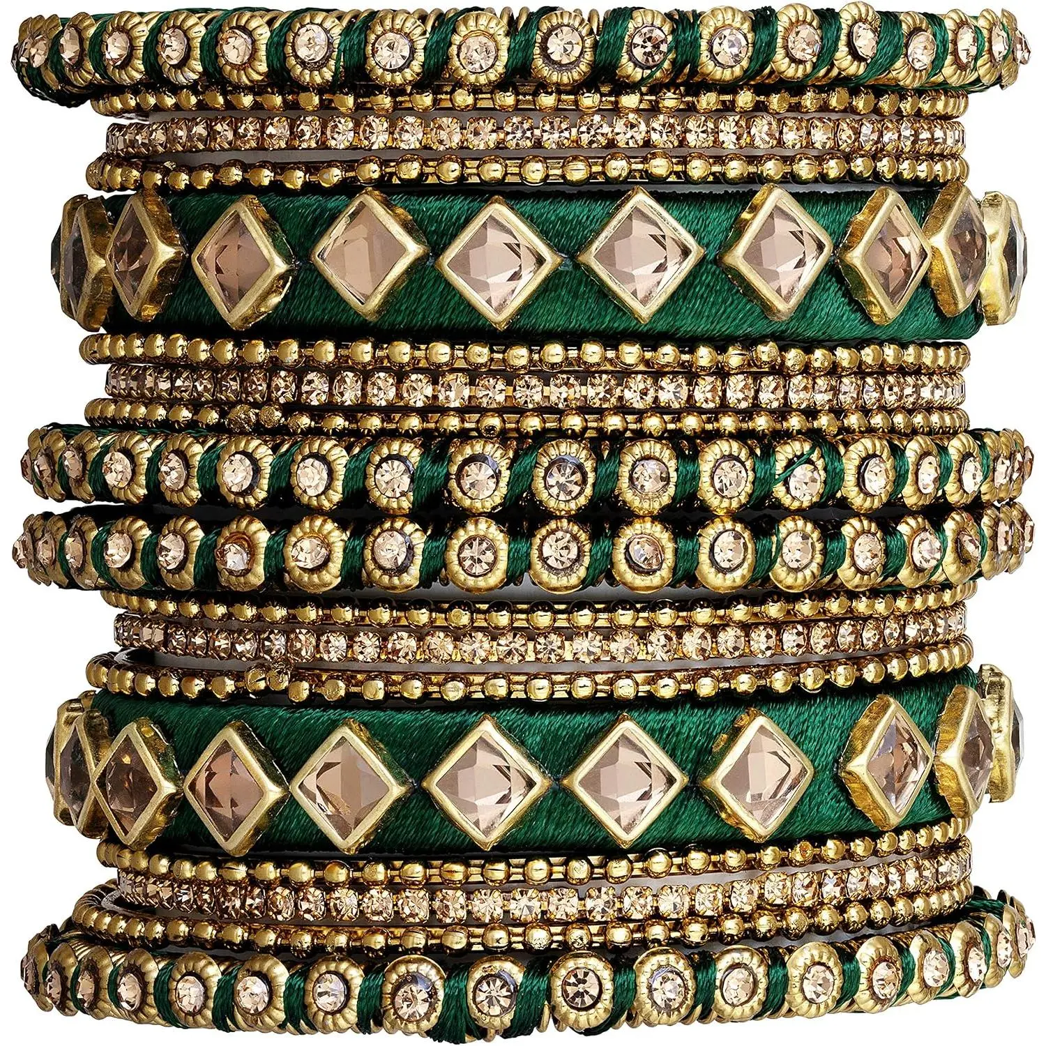 Matching Floral Kundan Silk Thread Chuda Chura Bangle Set Indian Traditional Bridal Fashion   for Women