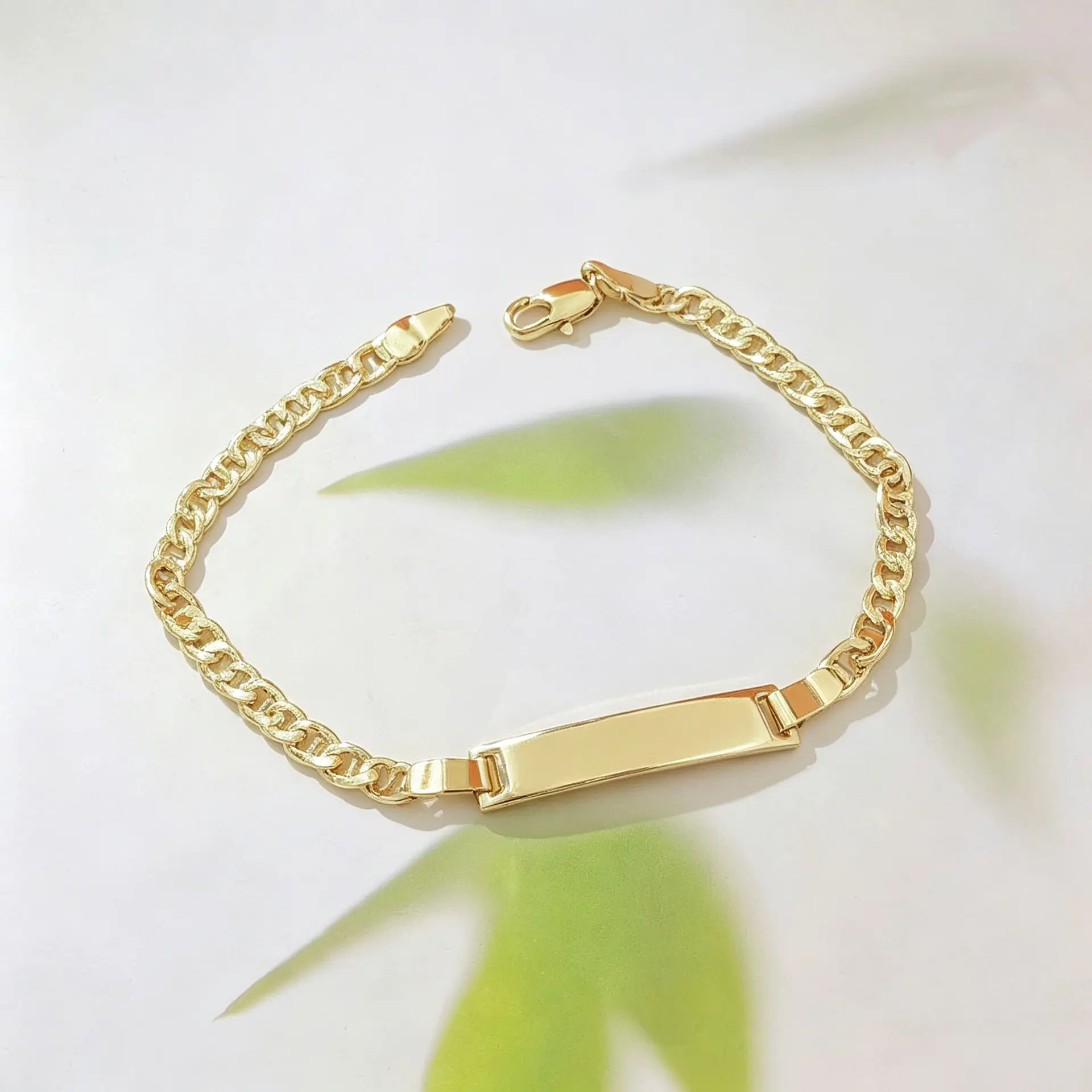 18K Gold Plated Cuban Link Bar Bracelet Minimalist Flat Rectangular Blank Engravable Curb Chain Wrist Bangle Women Daily Casual Stackable Lightweight Jewelry Gift