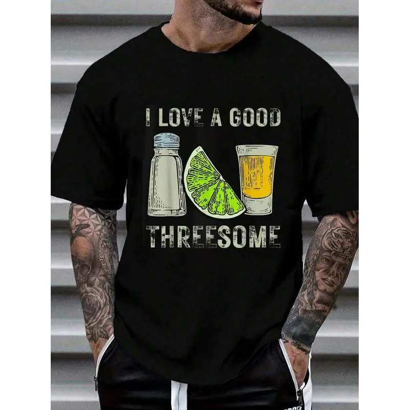 100% Cotton Fun Drink I Love A Good Threesome Tequila Barman T-Shirt Women's Men's Graphic Tee Causal Tops Fashion Tshirt Short Sleeve T-Shirt