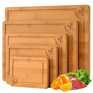 5-Piece Raw cooked split exclusive carbon bamboo slab five full size thick board drip groove home fruit meat chopping block