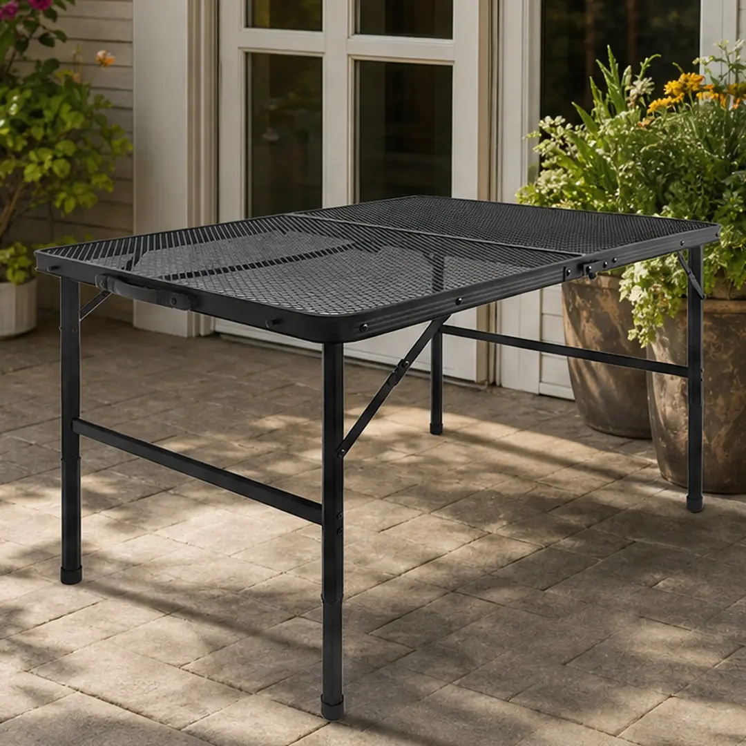 ARCH 3FT Camping Table with Mesh Desktop Lightweight Portable Folding Grill Table for Outdoor BBQ Picnic Party Hiking Black Iron Adjustable Height 35.43x23.62x25.98in Easy Clean Heat Resistant Waterproof Rustproof, Black Color Options