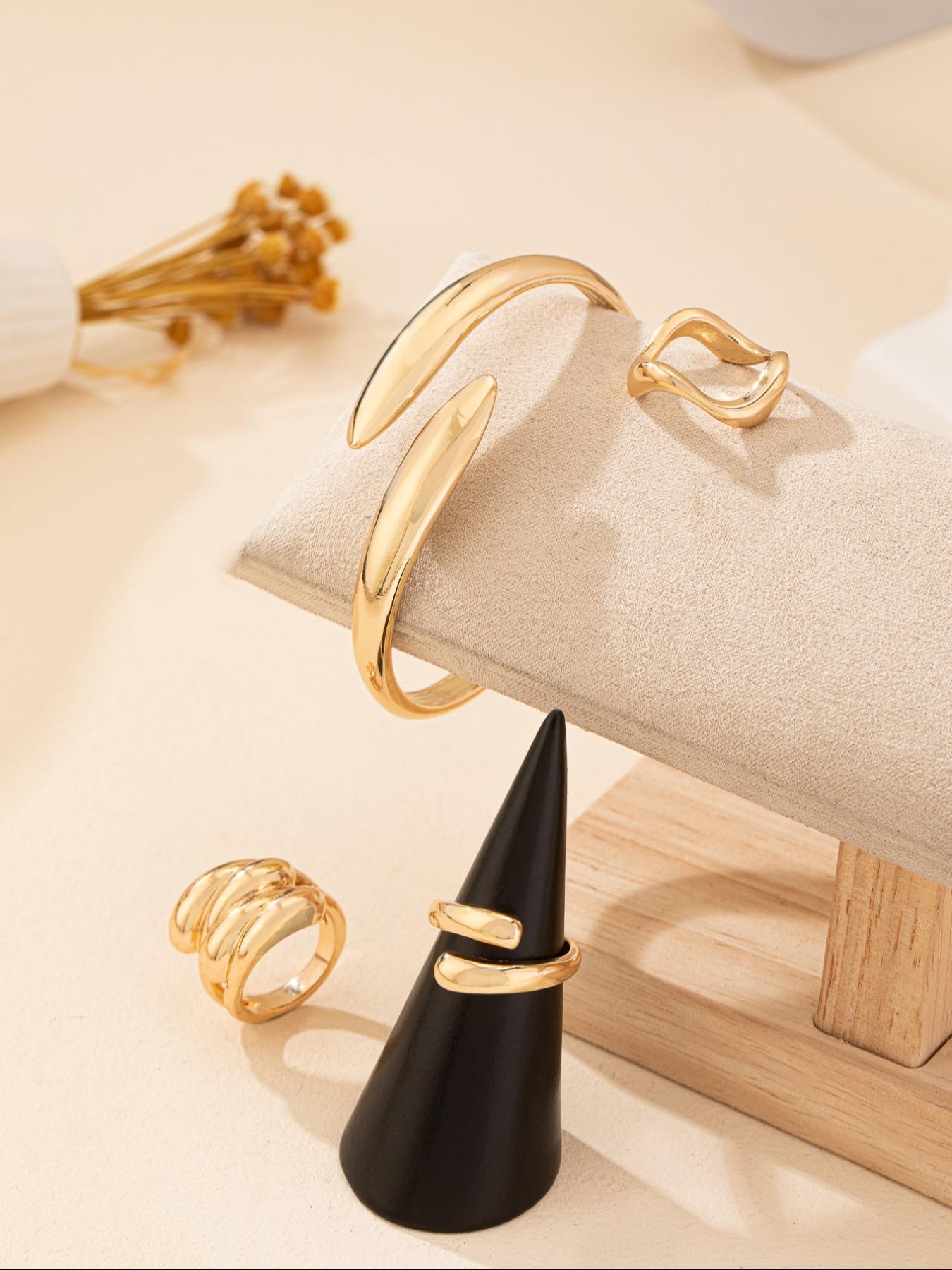 Fashionable Boho Style Cuff Bangle & Cuff Rings, New Trend Elegant Hand Jewelry Set, Trendy & Exquisite Hand Jewelry for Women, Teardrop Jewelry Set