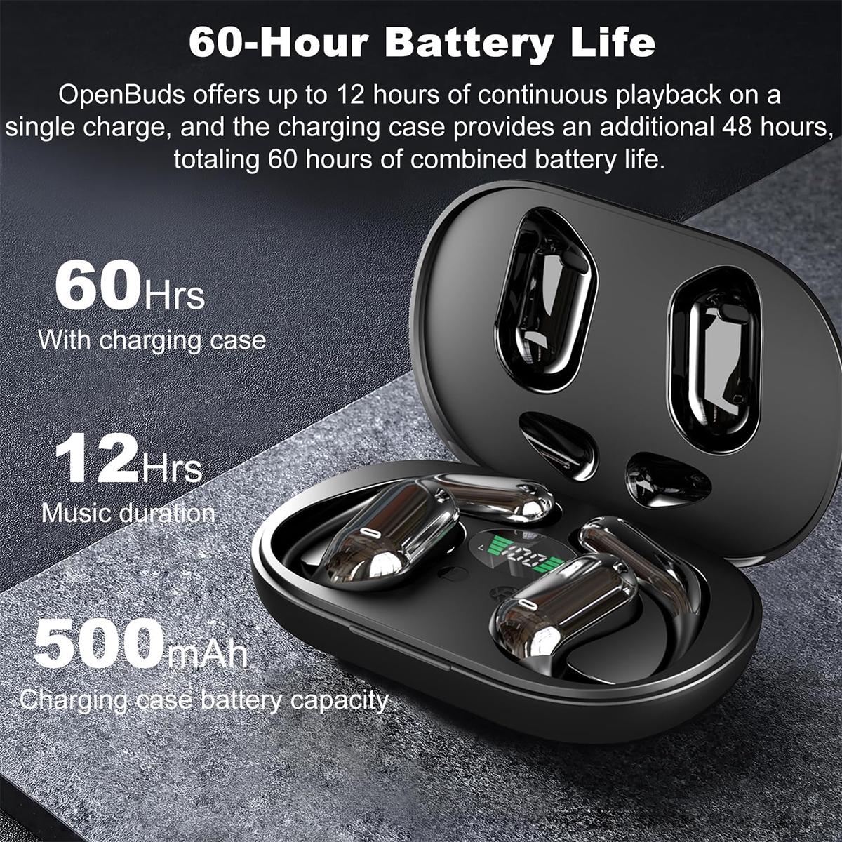 Smart Open Ear Bluetooth Wireless Earbuds,LED Display Charging Case,Call Noise Canceling Mic For Travel Business,Running Fitness and Learning Ergonomic Design Headphones Audio