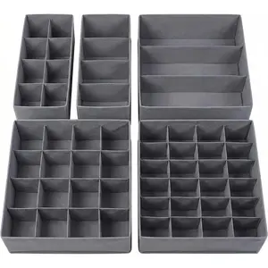 SUREMAX Underwear Drawer Organizer, 5-Pack Foldable Fabric Drawer Dividers (Fits Standard 13"+ Dressers), 55 Compartments for Socks, Bras, Ties, Belts - Bedroom, Closet & Bathroom Storage Bins