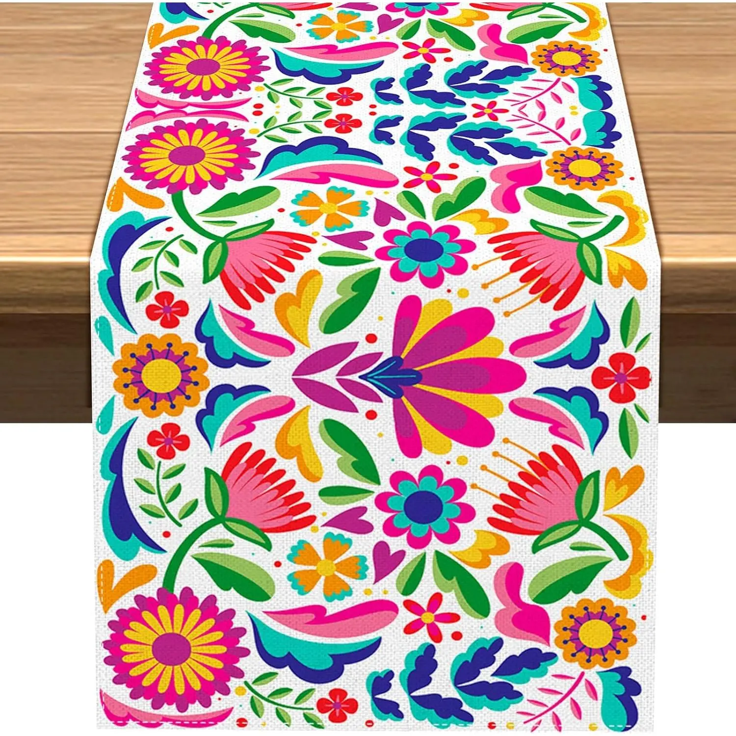 Mexican Floral Table Runner Day of the  Cinco De Mayo Mexico Let's Fiesta Party Decoration Dining Room   Decor (13" x 108"