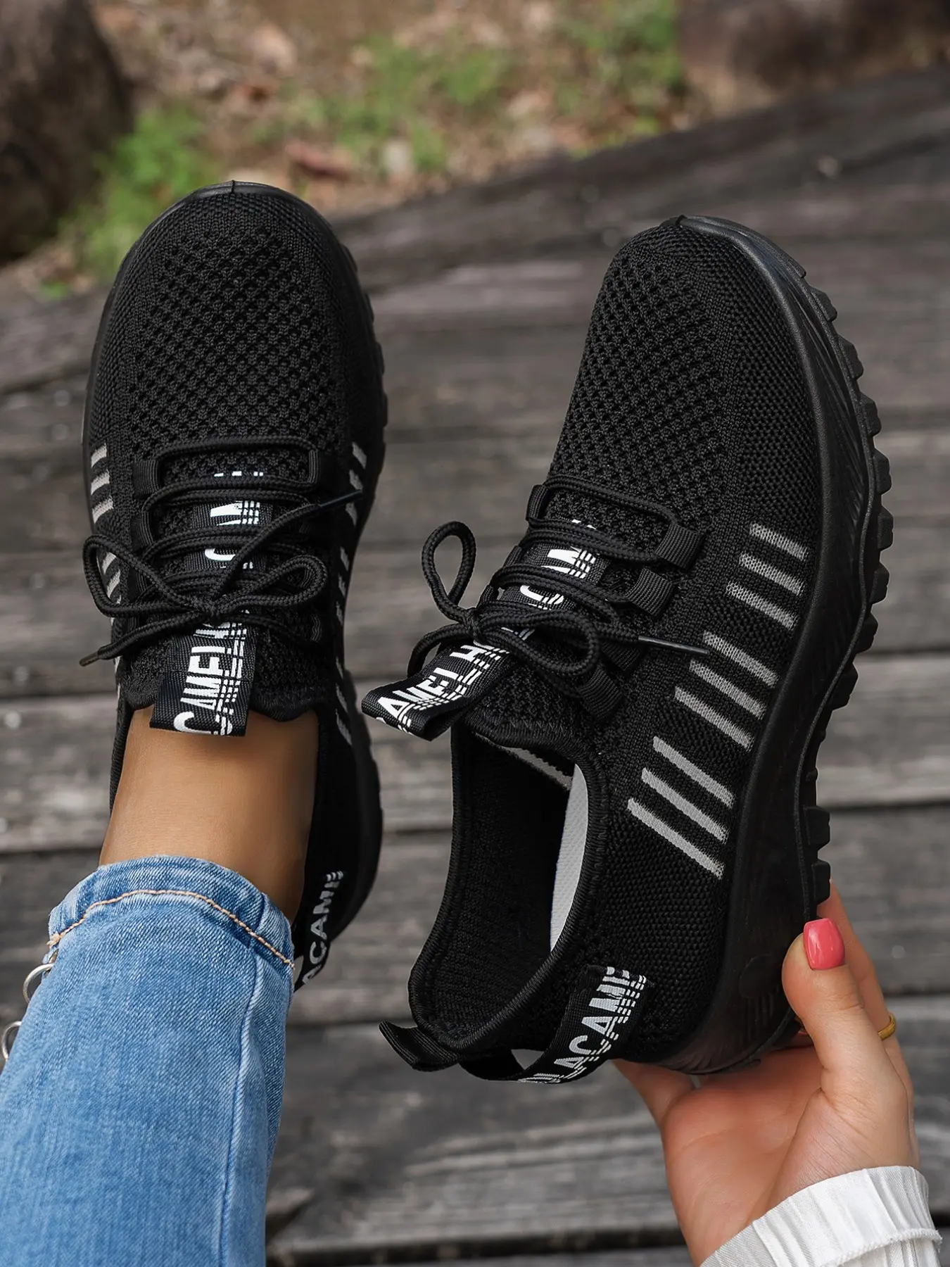 New Women's Multi-Color Striped Mesh Outdoor Walking Shoes, Breathable Anti-Sweat Shock Absorption Thick Sole, Casual All-Season Sports Shoes