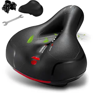 8x9.7" Wide Bicycle Saddle for Men and Women, Ergonomic Memory Foam Seat with Dual Shock Absorbing Balls, Hollow Groove Design and Waterproof Cover for Road Bikes
