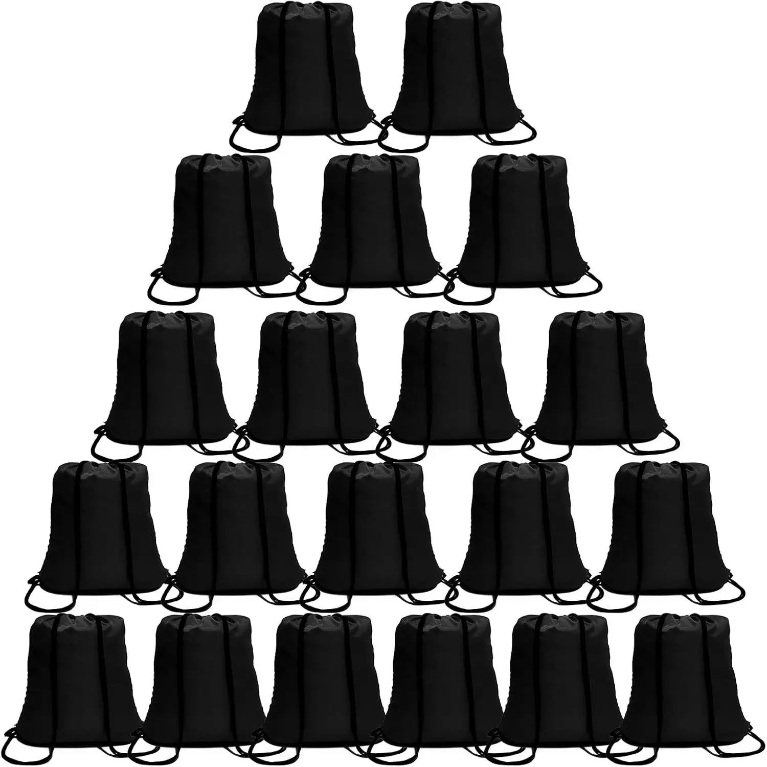 100 Pack Bulk Black Nylon Drawstring Backpacks Gym Cinch Sack Sport String Party Bags for Men & Women