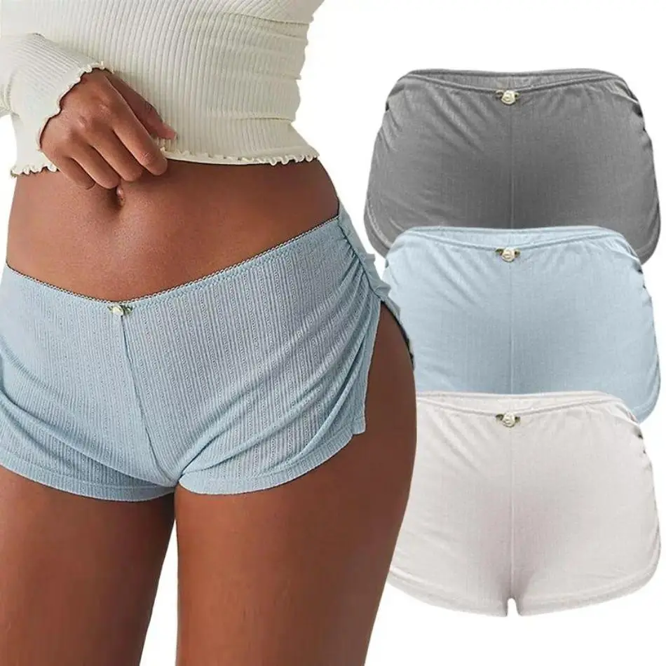 3 Pack Mixed Women Stretch Short Pants Set, Side Slit Sleep Shorts, Pleated Slim Shorts & Skinny Jean Look Shorts, Soft Elastic Casual Loungewear Shorts For Home Daily Street Matching