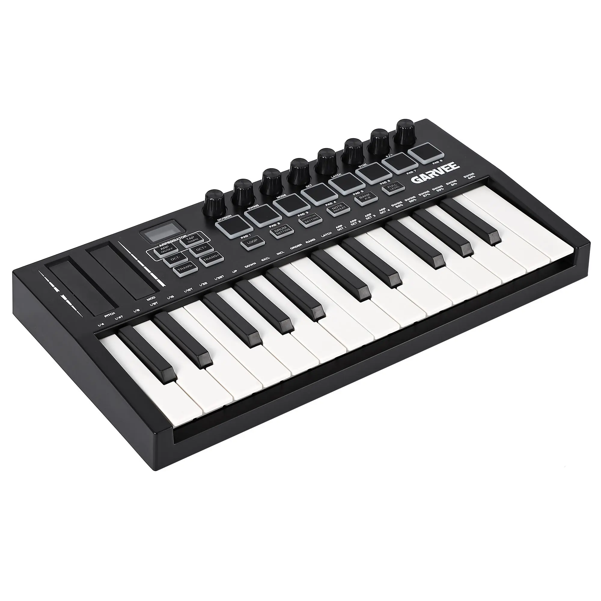 Professional 25-Key USB MIDI Keyboard Controller – Integrated DAW Control, 8 Drum Pads, 8 Assignable Knobs, OLED Display, speed-Sensitive Keys, Durable ABS, Compact Portable Design for Music Production