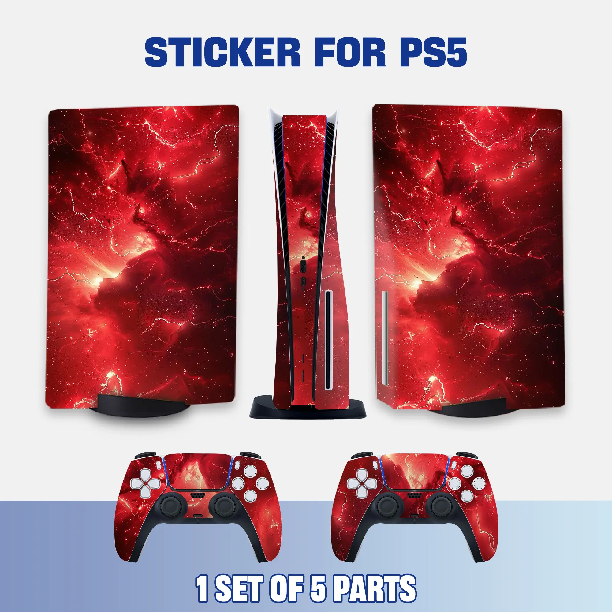 Ps5 Console and Controller Stickers, Lightning Nebula Art Vinyl Protective Film, Waterproof Scratch-Resistant, Removable Without Residue