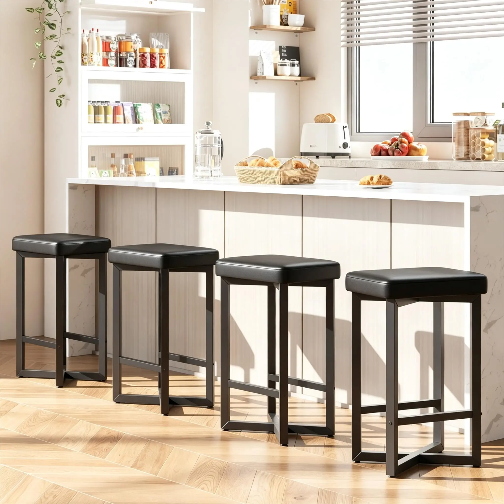 GARVEE Backless Counter Height Bar Stools Set of 4, PU Leather, Metal x-Frame