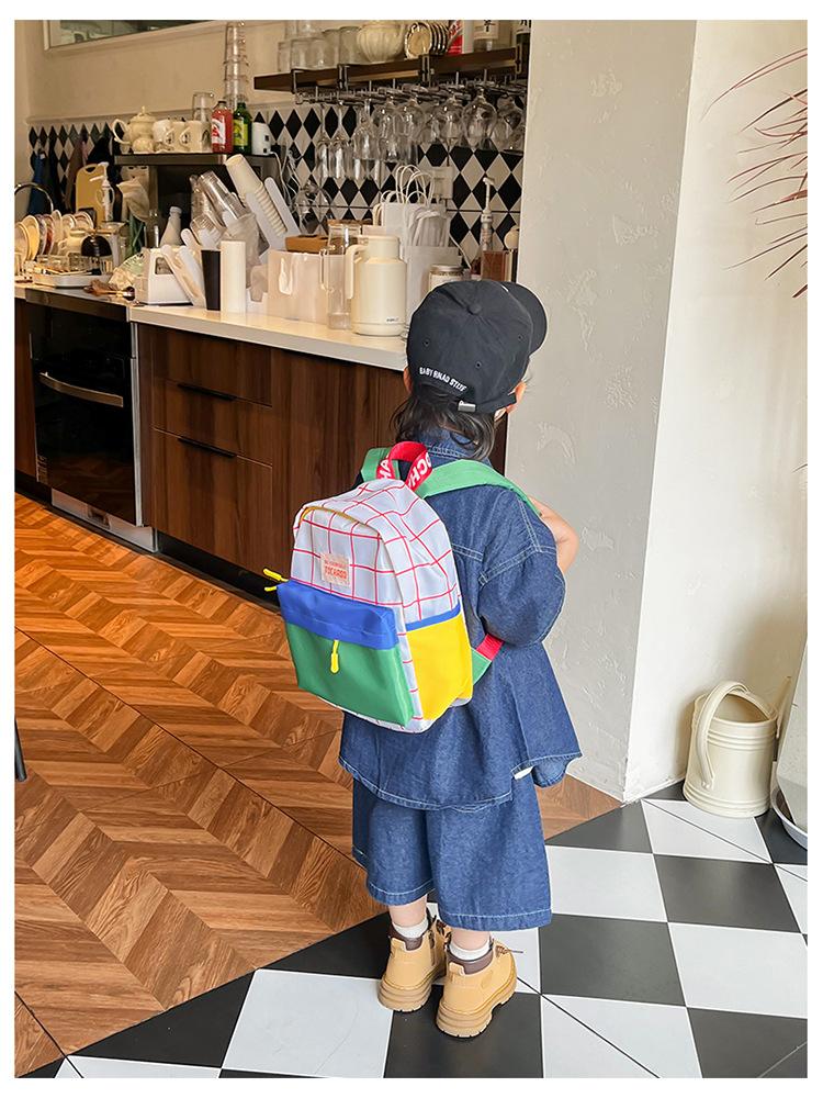 Kindergarten children's backpack, stylish baby color-blocking canvas backpack, lightweight backpack for boys and girls aged 3-6 years old