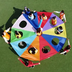 Rainbow 9-Hole Game Parachute, Kids' Multi-Player Mole Game, Sensory Training & Team Building Outdoor Toy, Perfect for Parties, School, Events