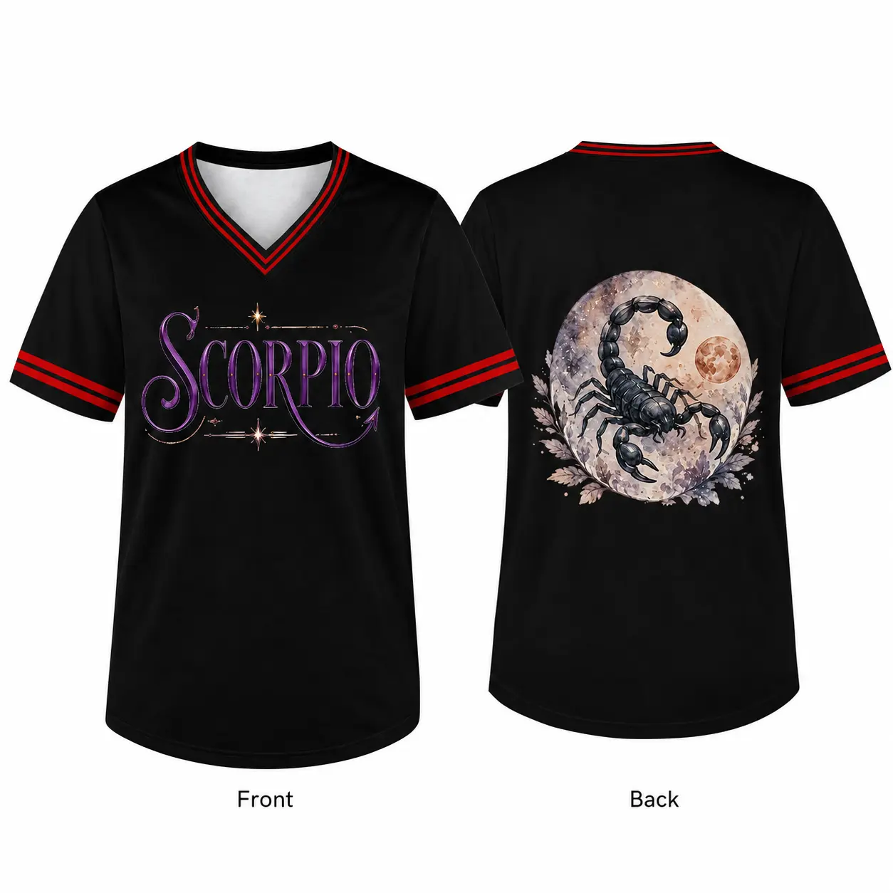Zodiac V Neck Shirt for Men Women, Astrology Graphic Tee, Black Short Sleeve Jersey Top, Scorpion Moon Print Casual Summer Outfit,clothes,outfits,men's wear,men fashion,summer men clothes,fashion men clothes,4th of july shirts