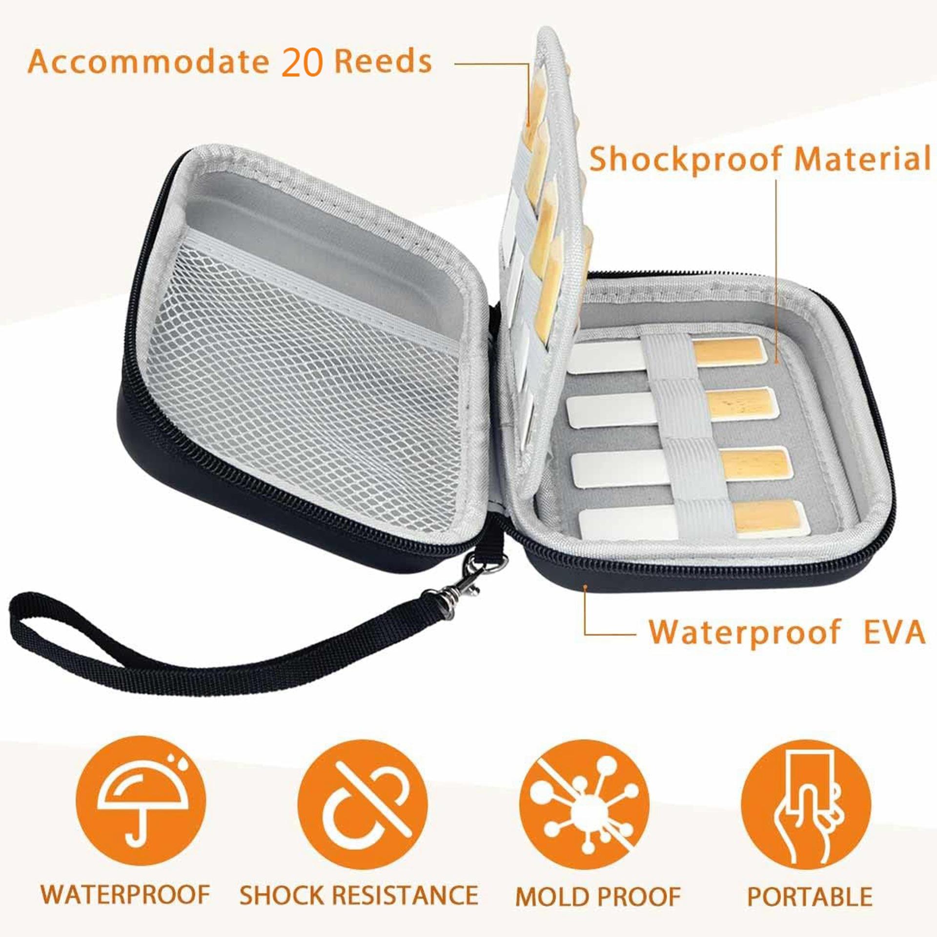 Waterproof reed storage case suitable for saxophone and clarinet reeds (holds 20 reeds)