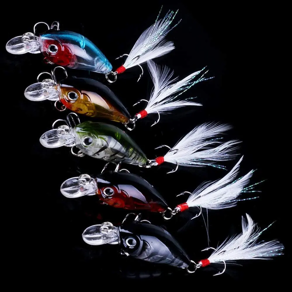 5 Pack Minnow Fishing Lure Crank , Fishing Bass Lures Hard Artificial , Crankbait Fishing Lures Hooks  Eyes for Bass Fishing Lure Freshwater and Saltwater