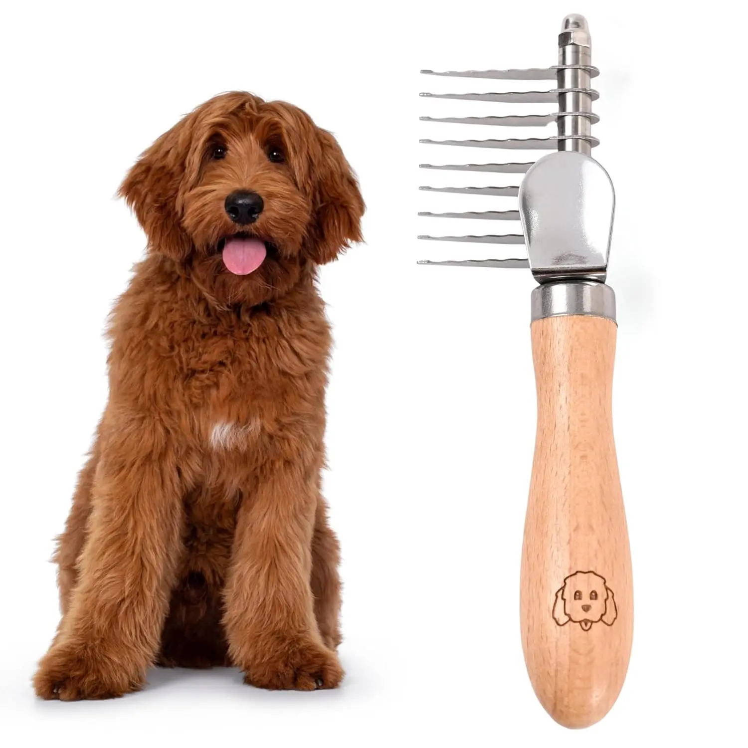 Dog Dematting Brush & Rake, Detangler Brush Dogs, Comb Tool Grooming, Best Doodles, Poodles, Goldendoodles, Cats & Other Pets, Matted Fur Removal On Undercoat, Small