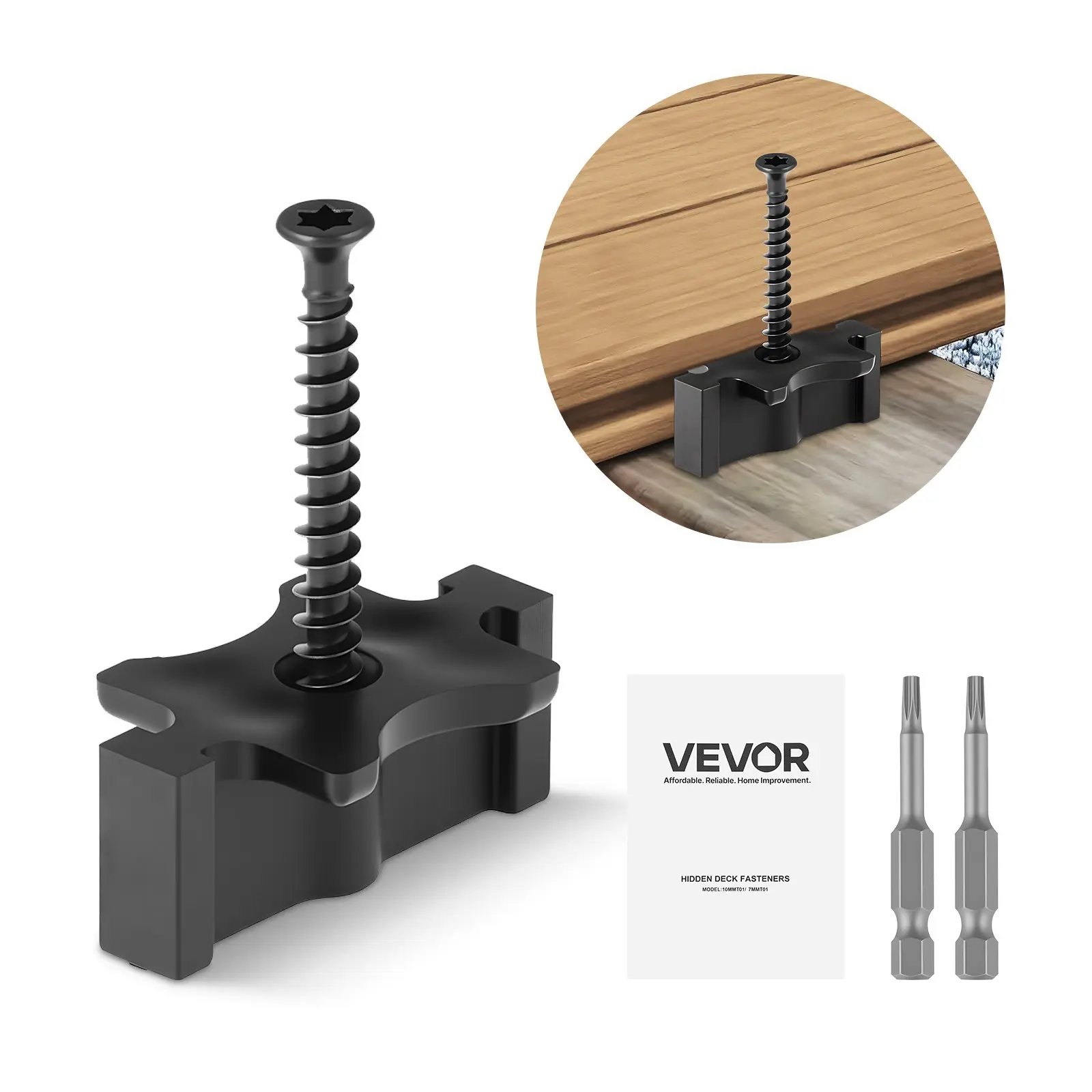 【DealsForYouDays】VEVOR 90PCS Universal Composite Deck Hidden Fasteners, Polypropylene PP Clips with Metal Screws, Hidden Fixings for Composite Decks, Fits 0.26" Gaps, Black T Clips