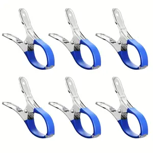 6/12pcs Durable Stainless Steel Pool Cover Clips with Blue Plastic Handles - Heavy-Duty, Windproof Spring Clips, Windproof Clamp for Secure Ground Pool Covers & Photography, Photography Clips|Sleek Metallic Clips|Durable Plastic Handle
