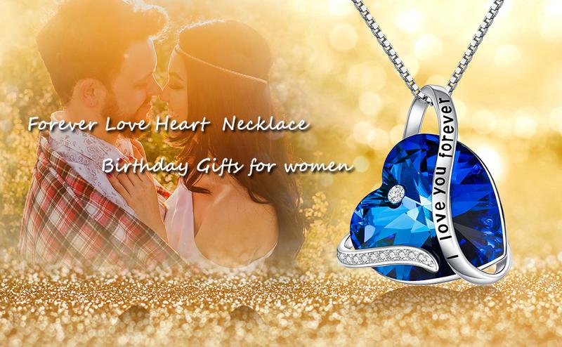 TOUPOP Heart Pendant Necklace Forever Love Sterling Silver Crystal Birthstone Necklaces Anniversary Jewelry Birthday Gifts for Women b0