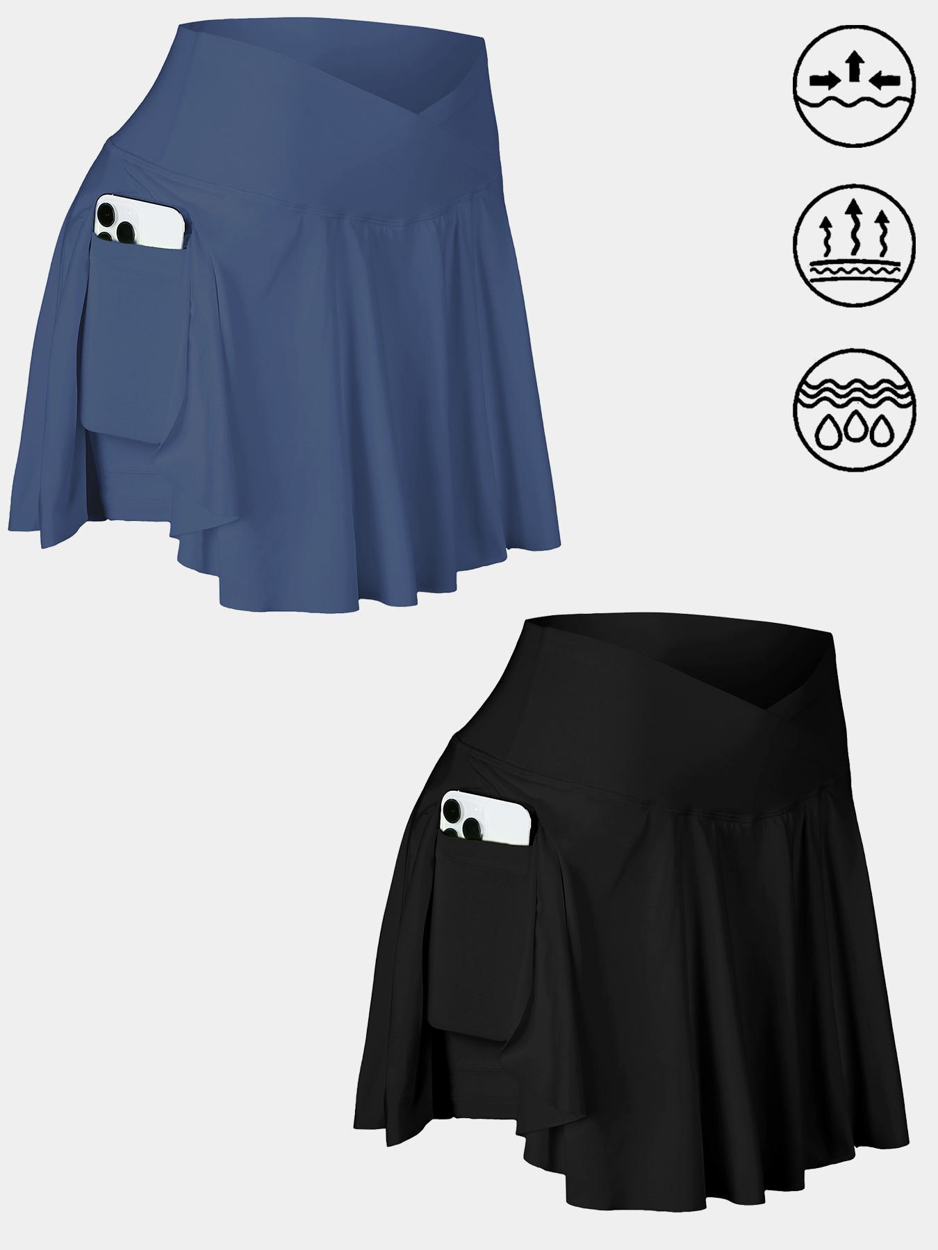 Women's Solid Color V Waist Sports Skirt, Breathable Sweat Absorbing Tennis Skirt, Ladies Sportswear for Summer, Clothing, Skort With Pockets