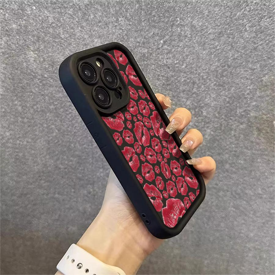 Phone Case: 1pc Red Lip Print Phone Case Suitable for Apple iPhone 17 E Air Pro ProMax iPhone16 15 14 Plus 13 12 Mini 11 X XS XR Antidrop Softshell Shock Proof All Inclusive Lens Protection Girlish Style Cute Can Be