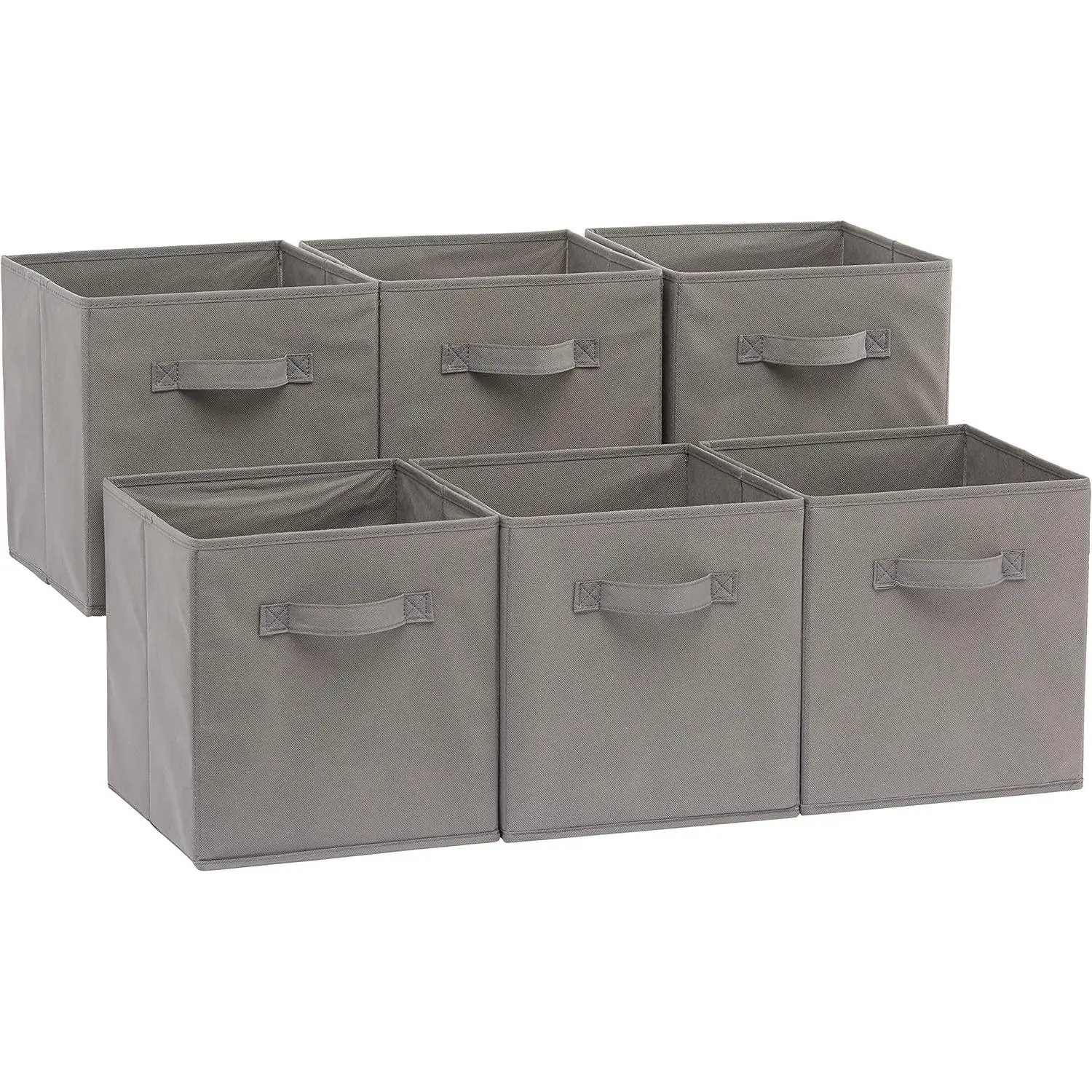 6-Pack Gray Collapsible Fabric Storage Cubes Organizer Set - Lightweight, Durable, Sturdy, Space-Saving Home Supplies with Handles, 10.5"x10.5"x11" for Bedroom