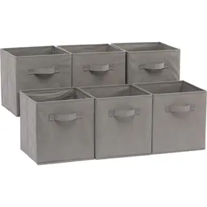 6-Pack Gray Collapsible Fabric Storage Cubes Organizer Set - Lightweight, Durable, Sturdy, Space-Saving Home Supplies with Handles, 10.5"x10.5"x11" for Bedroom