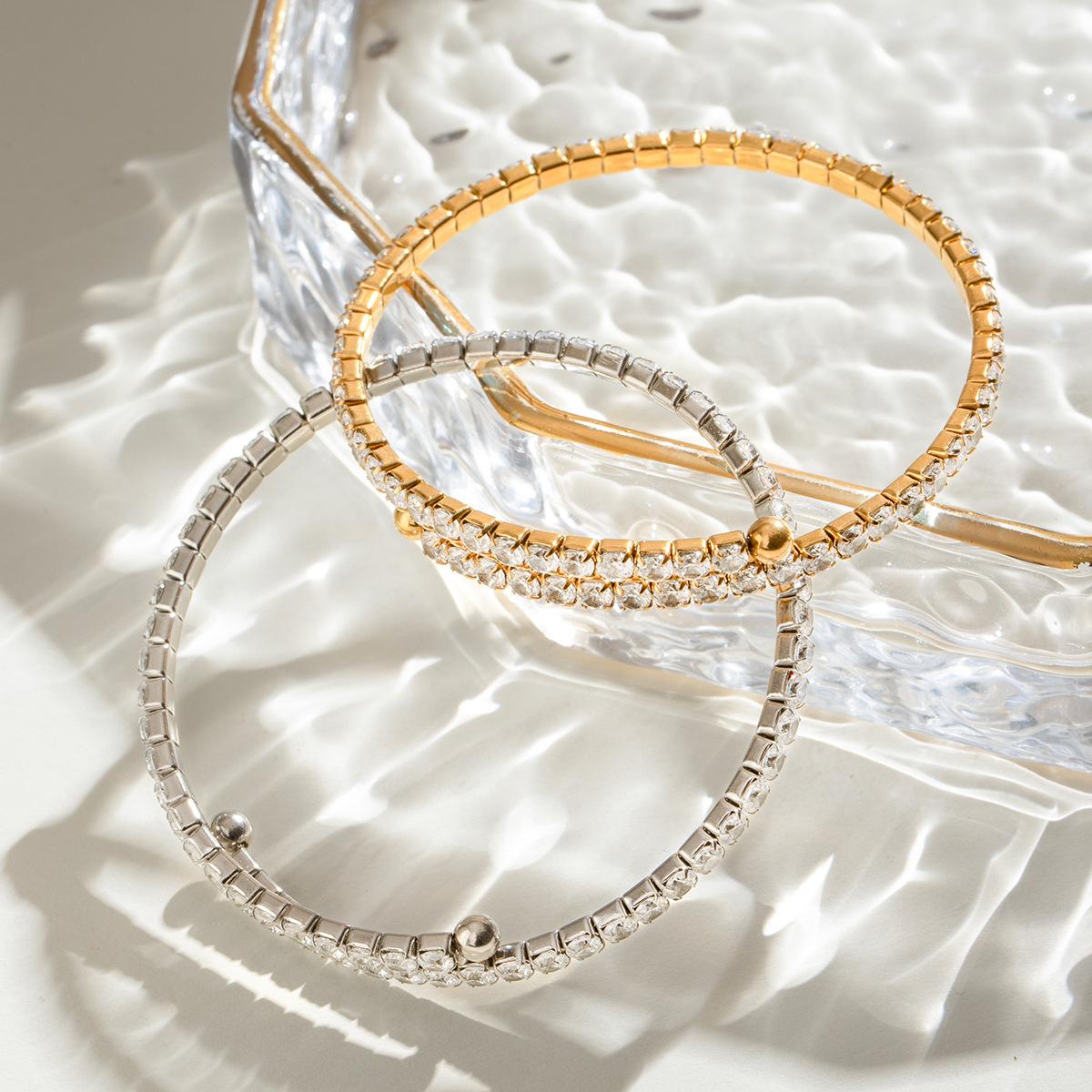 Stainless Steel White CZ Paved Bangle, Luxury Minimalist & Versatile Titanium Steel  Jewelry Bracelets Matching Heart Charm