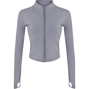 Womens Lightweight Full Zip Running Track Jacket Workout Slim  Yoga Sportwear with Thumb Holes