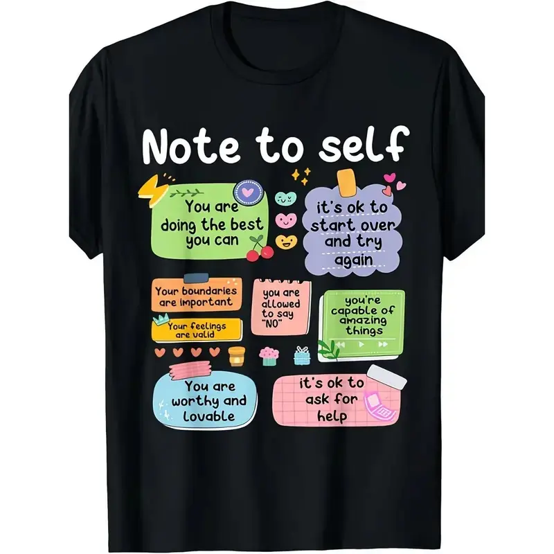 Unisex 100% Cotton Inspirational Sports Top, Positive Affirmation & Colorful Self-Care Phrases Apparel, All-Season Mental Health Gift for Self-Expression & Personal Growth, 100 Cotton Clothing