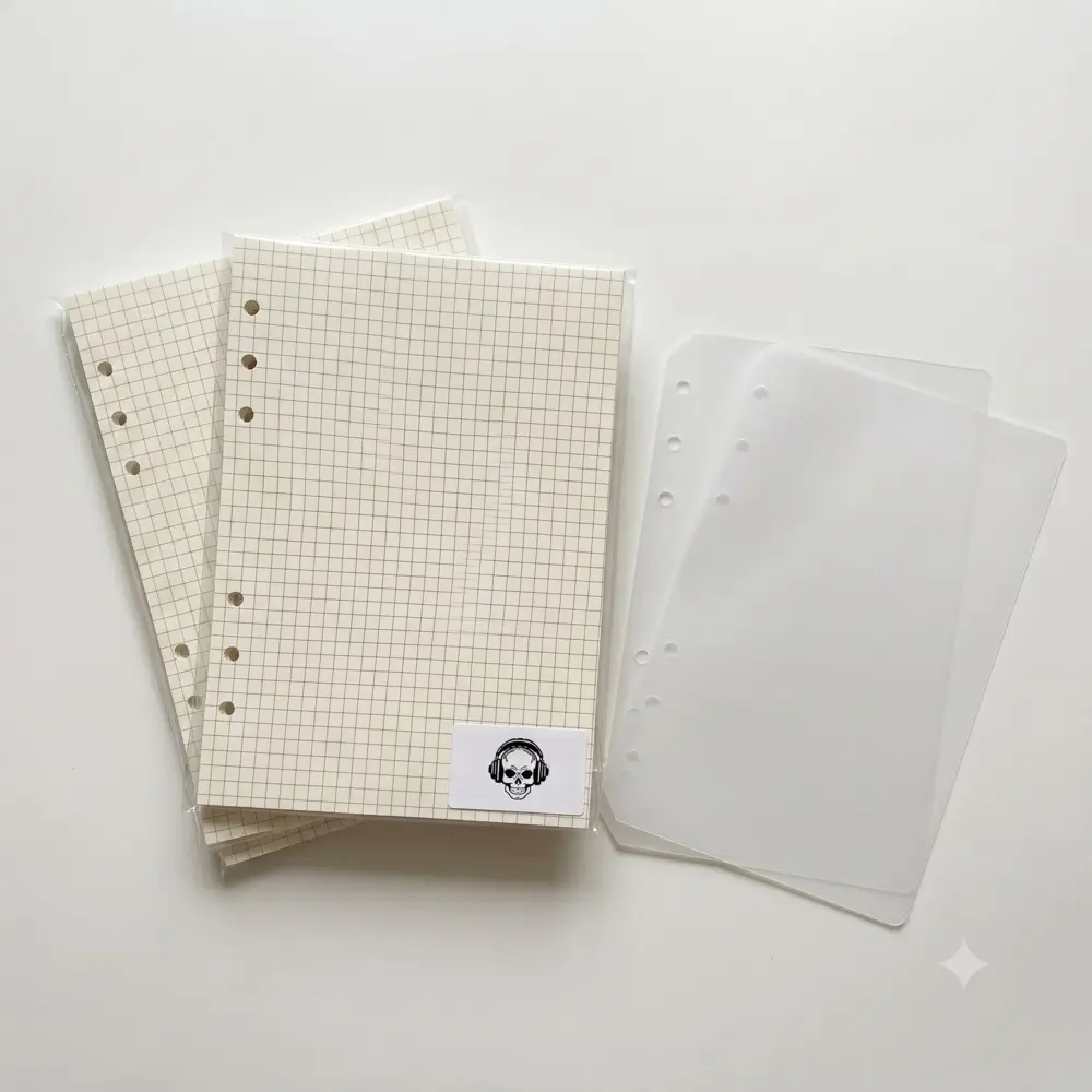 Premium A5 6-Hole Binder Refill Paper Set - Dot/Square Grid with Frosted Dividers for Bullet Journaling & Planners