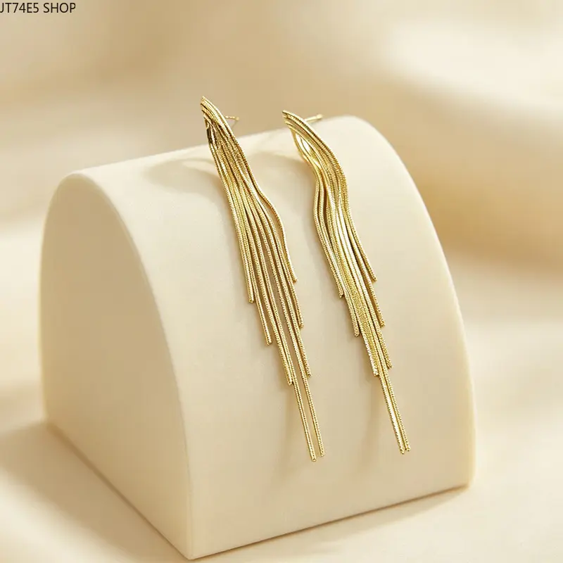 2026 New Premium Long Tassel Stud Earrings, Slim Elegant High-End Temperament Ear Jewelry for Women