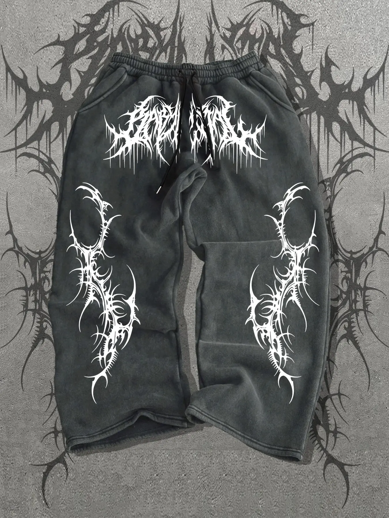 Men's Gothic Death Metal Thorn Print Sweatpants, Dark Fashion Loose Wide Leg Pants, Y2K High Street Casual Pants, Multiple Colors and Sizes Available
