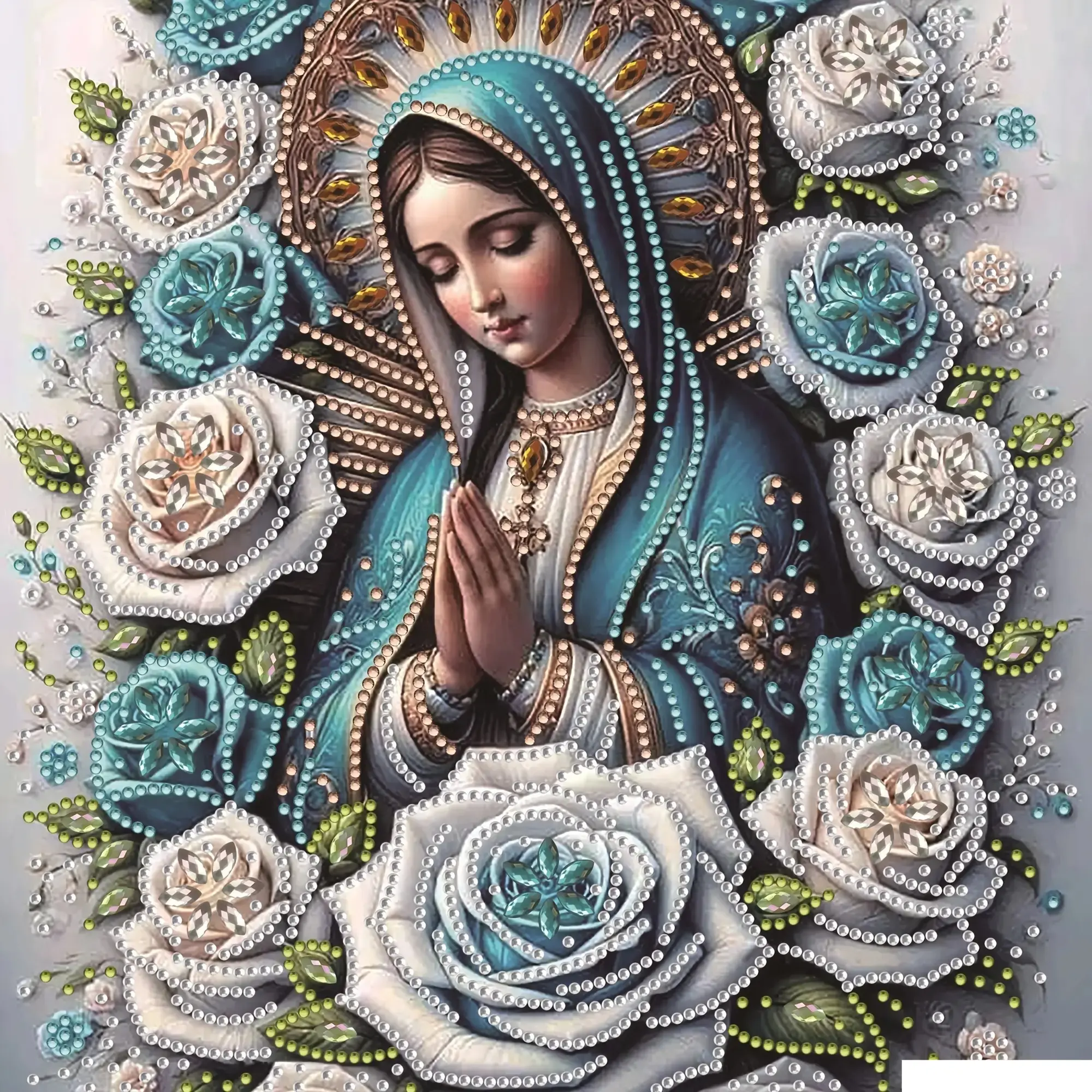 Virgin Mary 5D DIY Diamond Painting Hobbies Kit for Adults - 1pc 30x30cm Full Mosaic with Glue, 30% Coloured Round Acrylic Diamonds, Decorative Religious Craft, Waterproof Room Decor Gift, Hobbies Kit Adults, Crafting