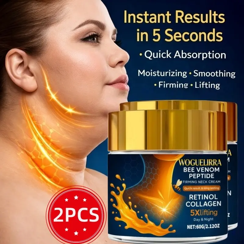 2pcs 5x Collagen Bee Venom Cream, Tightens Double Chin & Neck, Rich in Collagen, Retinol, Nicotinamide, Hyaluronic Acid, All Skin Types