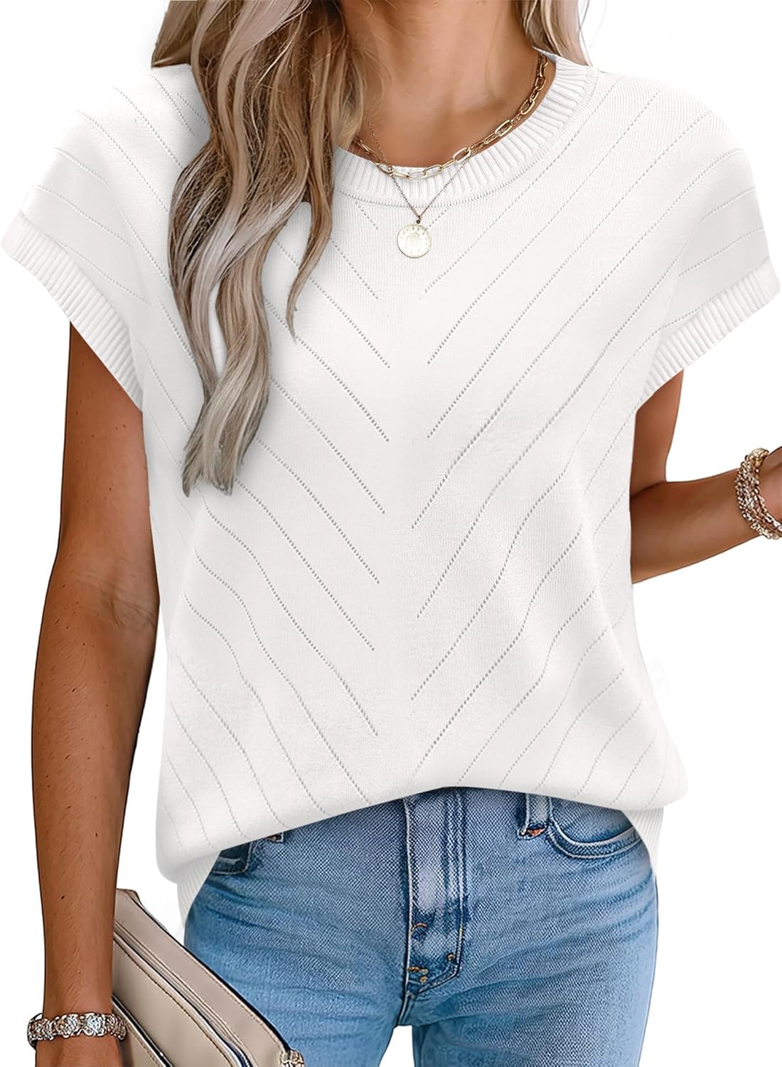 Short Sleeve Sweater for Women Summer Tops 2026 Business Casual Outfits Spring Clothes Dressy Casual Short Sleeve Sweater for Women Summer Tops 2026 Business Casual Outfits Spring Clothes Dressy Casual