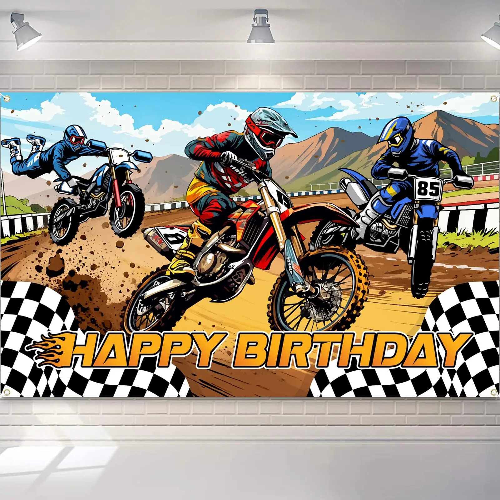 Off-Road Motorcycle Birthday Decoration, Off-Road Motorcycle Happy Birthday Banner Background, Party Supplies Decor, Theme Banner