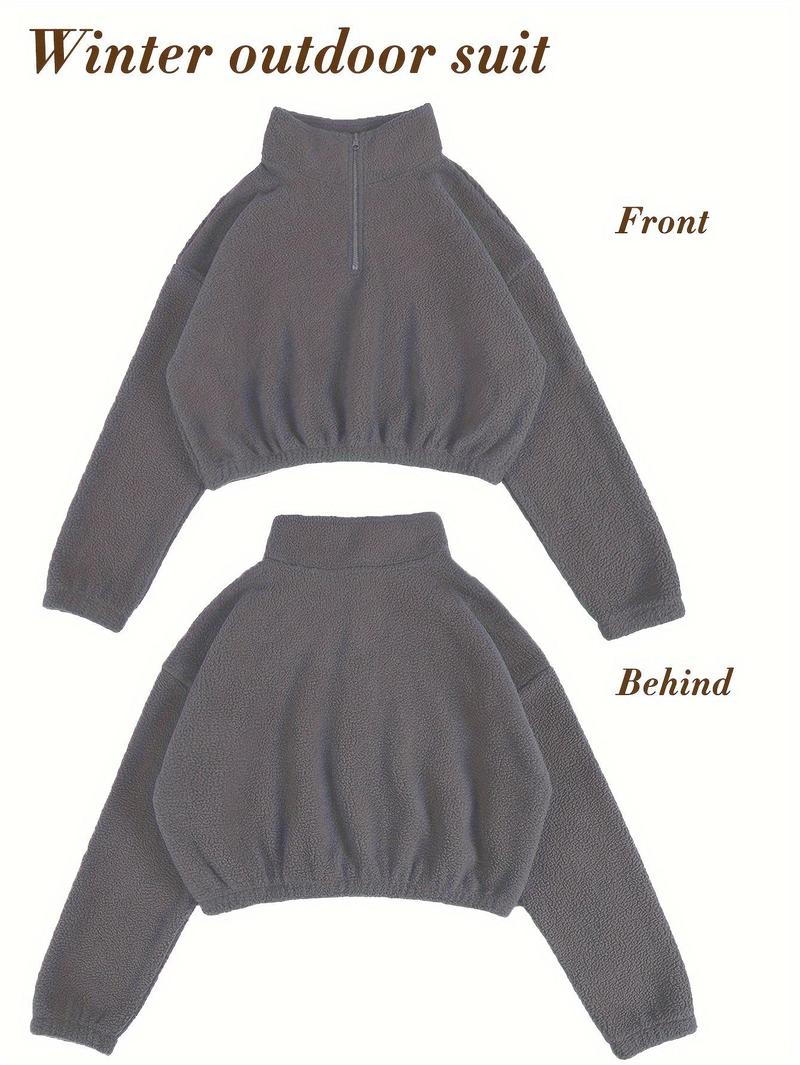 Amoyer 3-Piece Tracksuit Set for Women, fleece-lined zip jacket + top + high-waist pants, cozy winter activewear for gym, running, travel