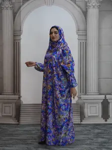 Middle Eastern Women's Scarf-Style Prayer Robe, Long Loose Comfortable Printed Dress, Elegant Floral Trim Design, Perfect for Daily Wear