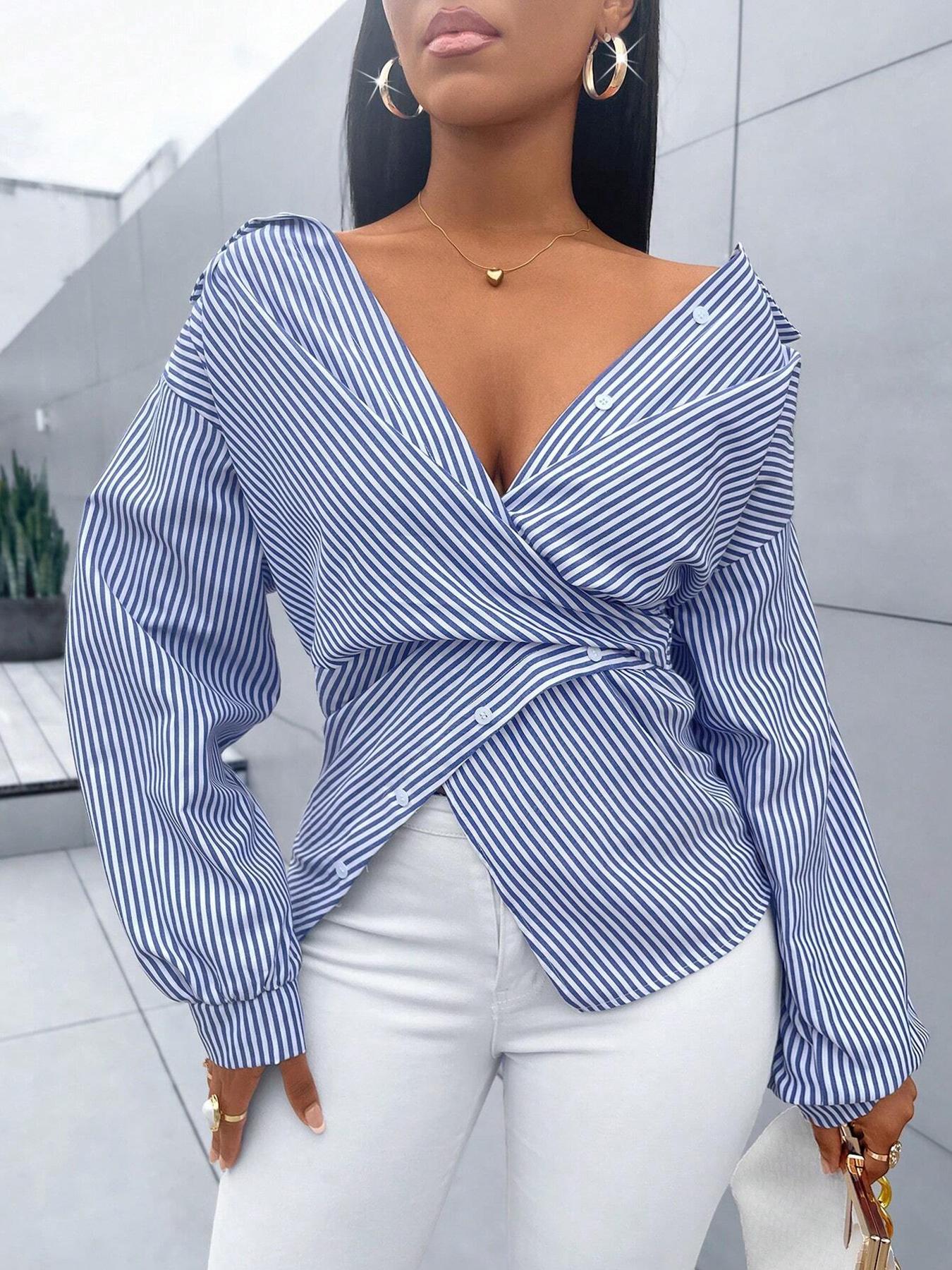 Women's Striped Shirt Blouse for Casual and Commuting, Slim Fit Top for a Flattering Look, Versatile Fashion for Women